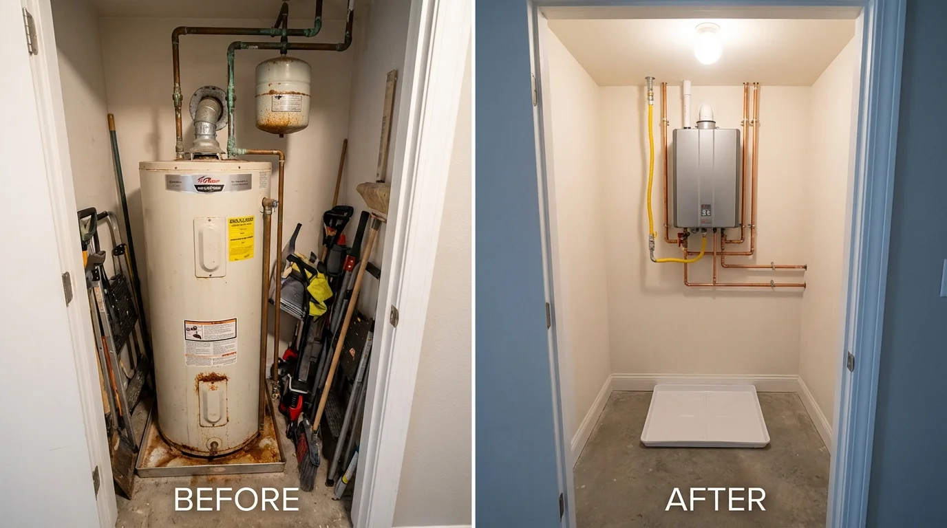 Tank water heater versus wall-mounted tankless unit comparison for Goldfield, NV homeowners